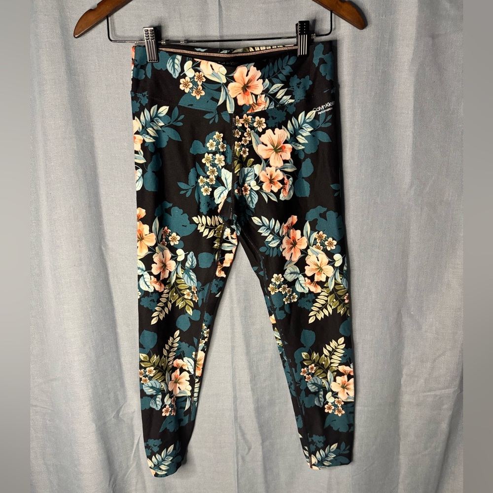 Calvin Klein Floral Leggings - Black and Teal